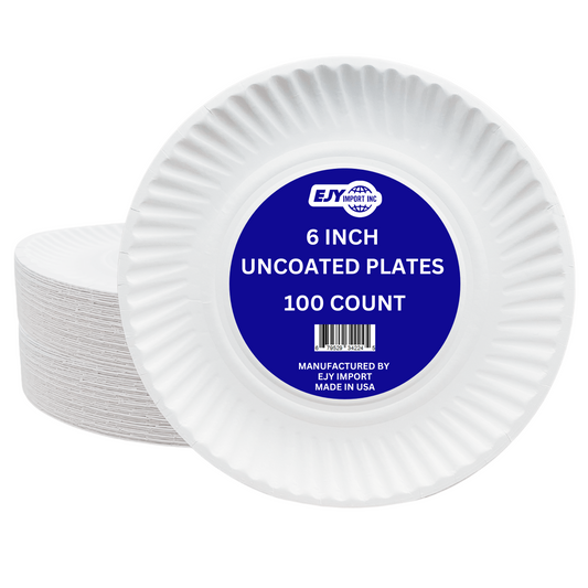 EJY IMPORT Uncoated White Paper Plates